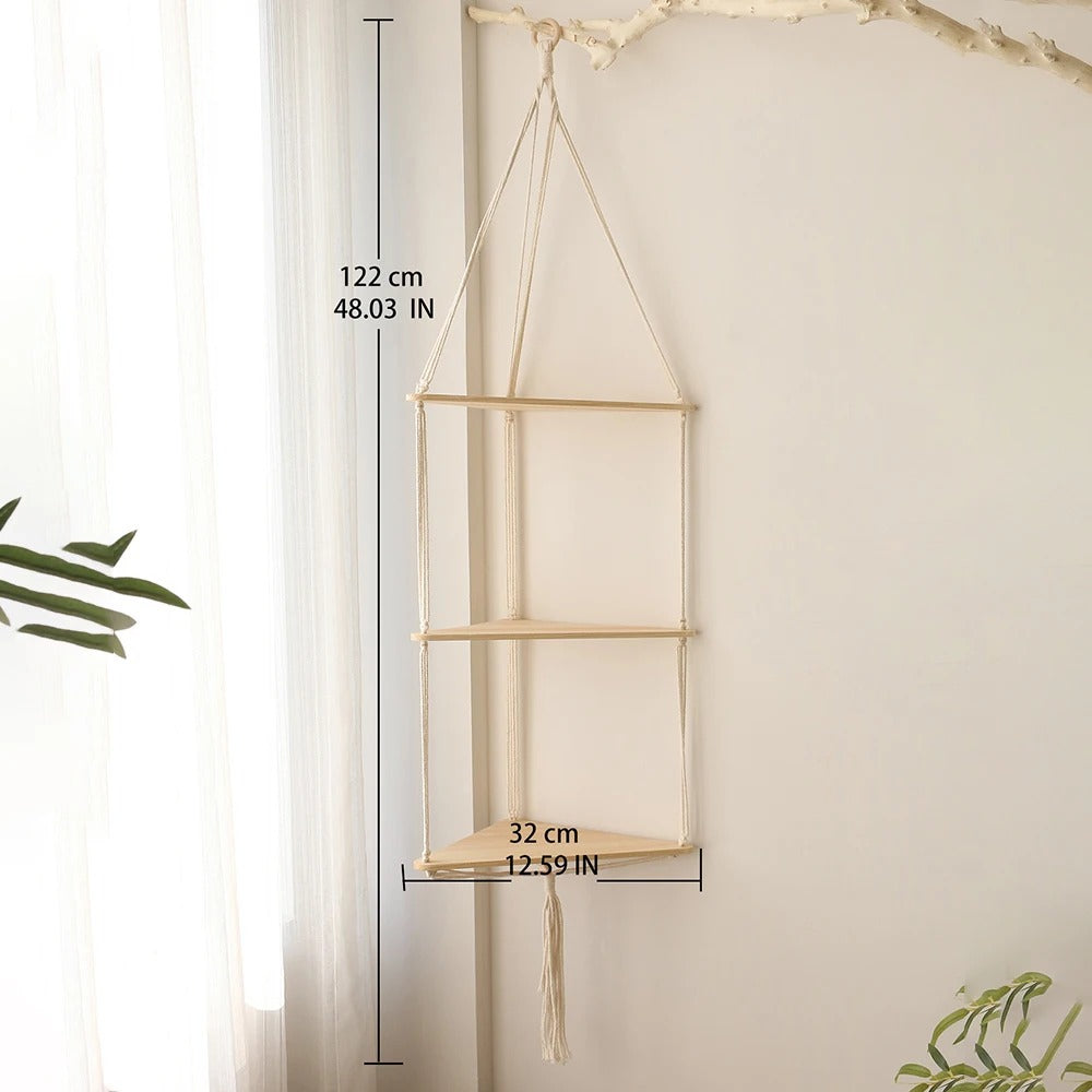 Étagère murale d'angle triangulaire en bois - BOHO