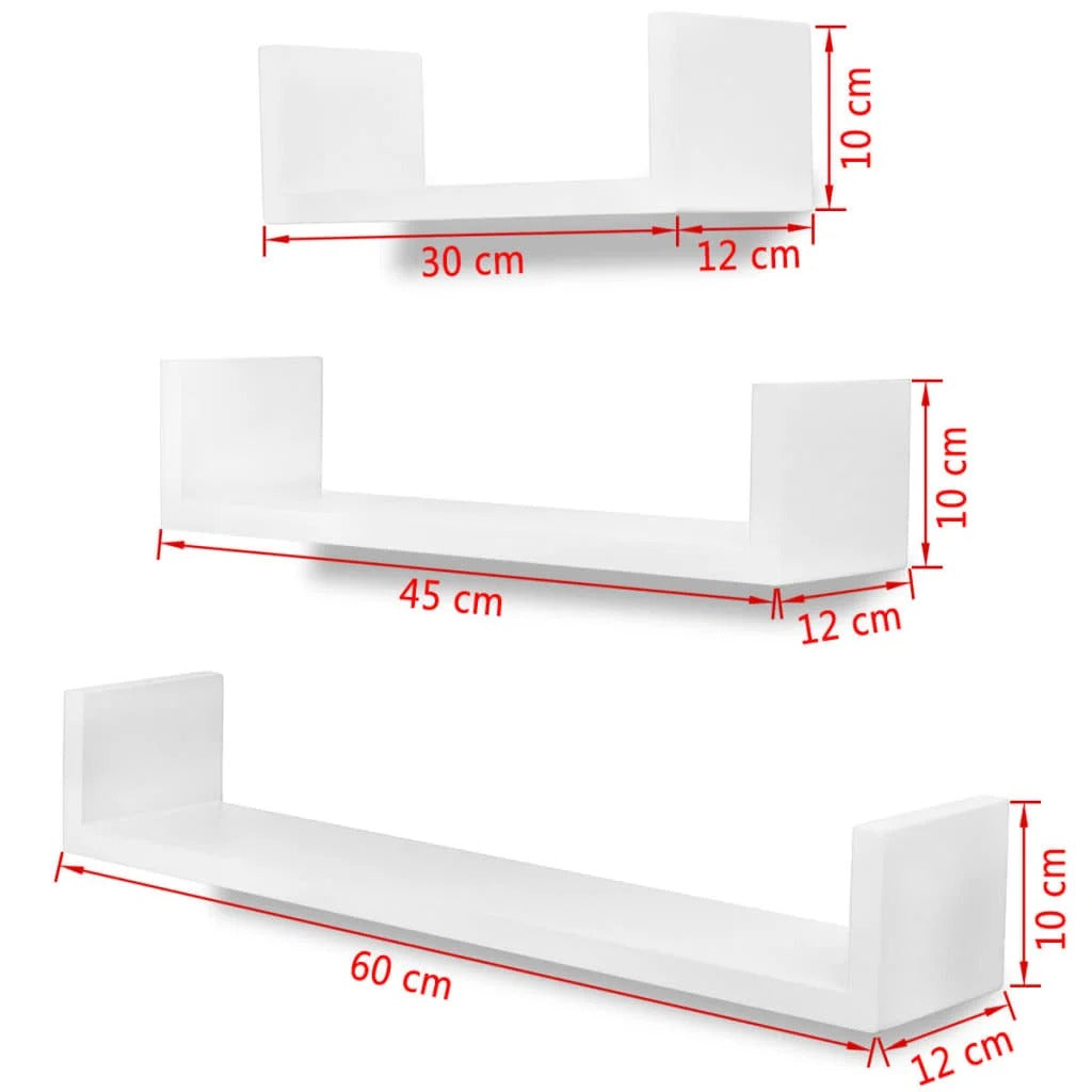 Ensemble d'étagères murale blanche en bois style moderne (3x pièce) - LAURE